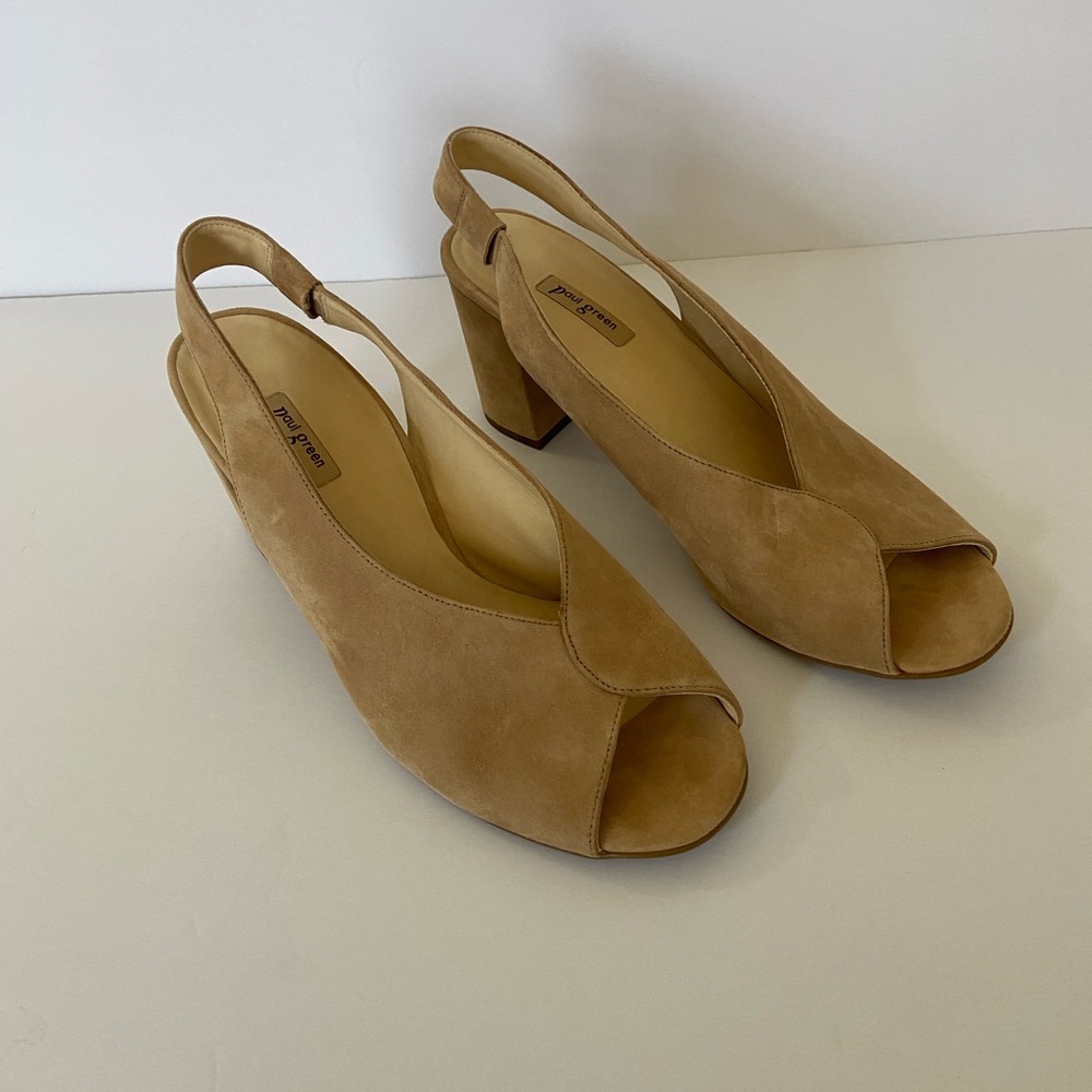 Paul Green Tan Peep-Toe Slingback Heels